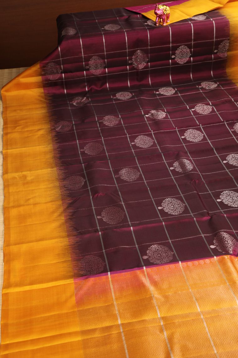 Grape Purple Soft Silk Saree with Gold Zari Checks And Puttas view 2