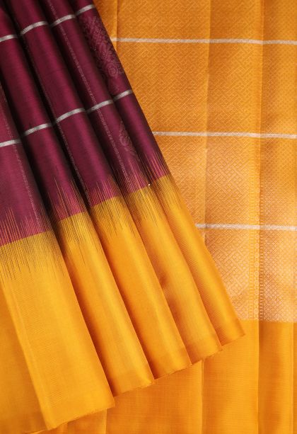 Grape Purple Soft Silk Saree with Gold Zari Checks And Puttas