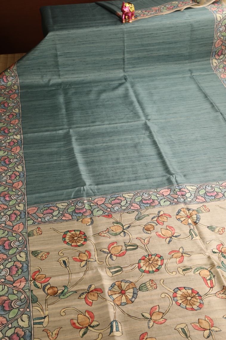 Sage Green Semi Tussar Silk with Without Zari Zari Plain view 2