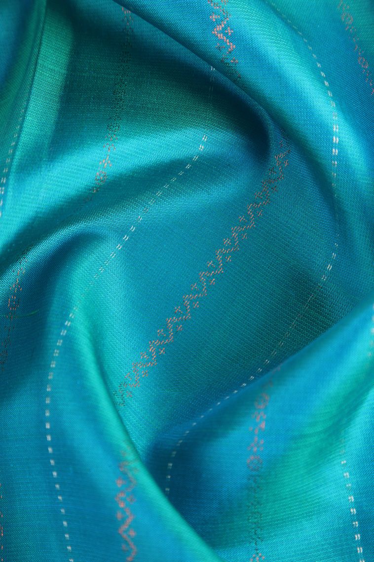 Teal Blue Soft Silk Saree with Gold Zari Vaira Oosi view 4