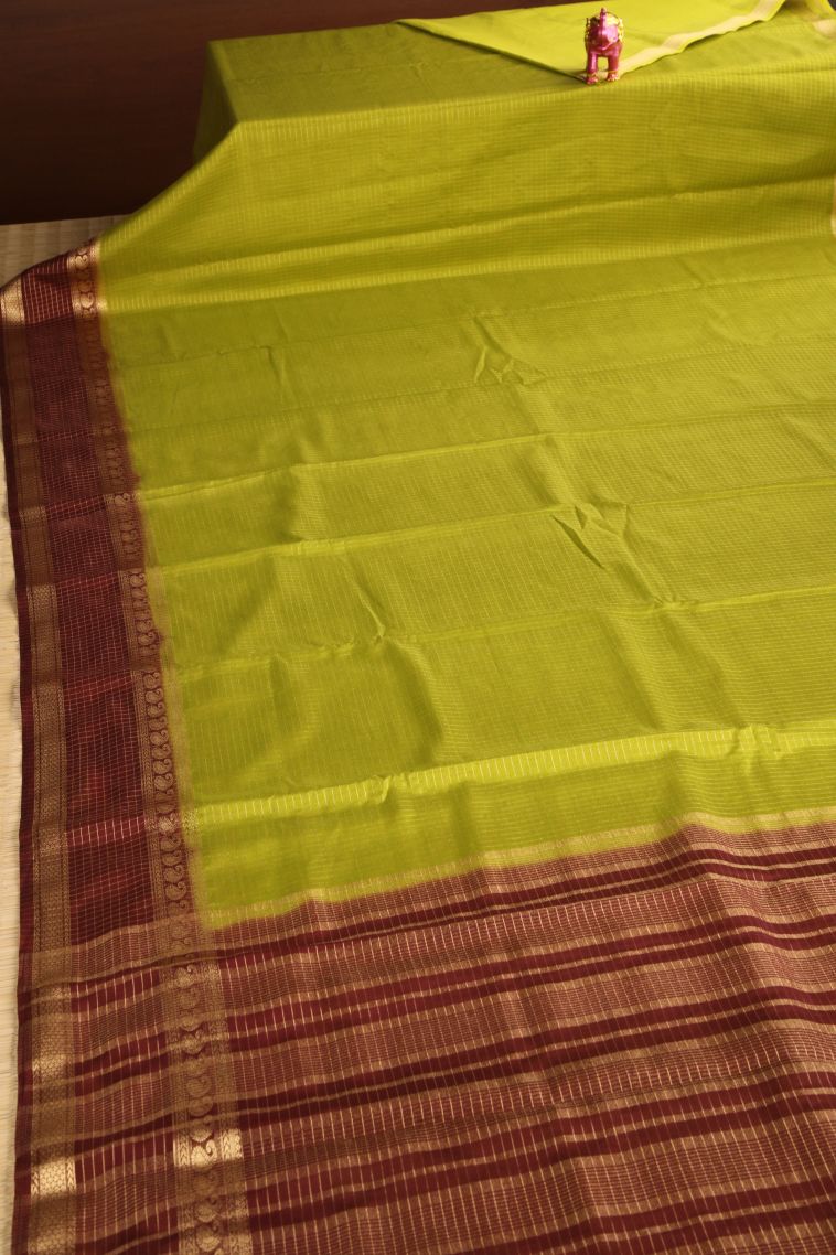 Lime Green Fancy Saree with Gold Zari Checks view 2