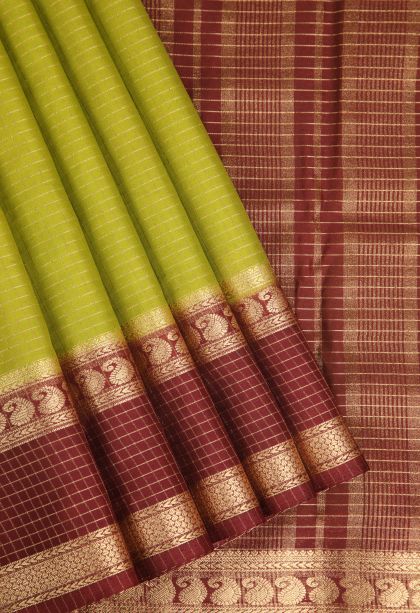 Lime Green Fancy Saree with Gold Zari Checks