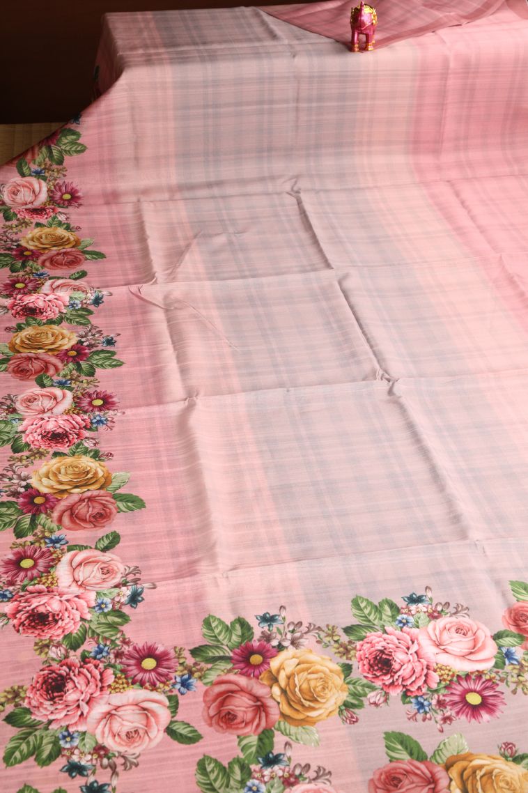 Lemonade Pink Semi Tussar Silk with Without Zari Zari Floral Patterns view 2