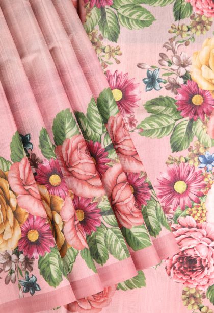 Lemonade Pink Semi Tussar Silk with Without Zari Zari Floral Patterns