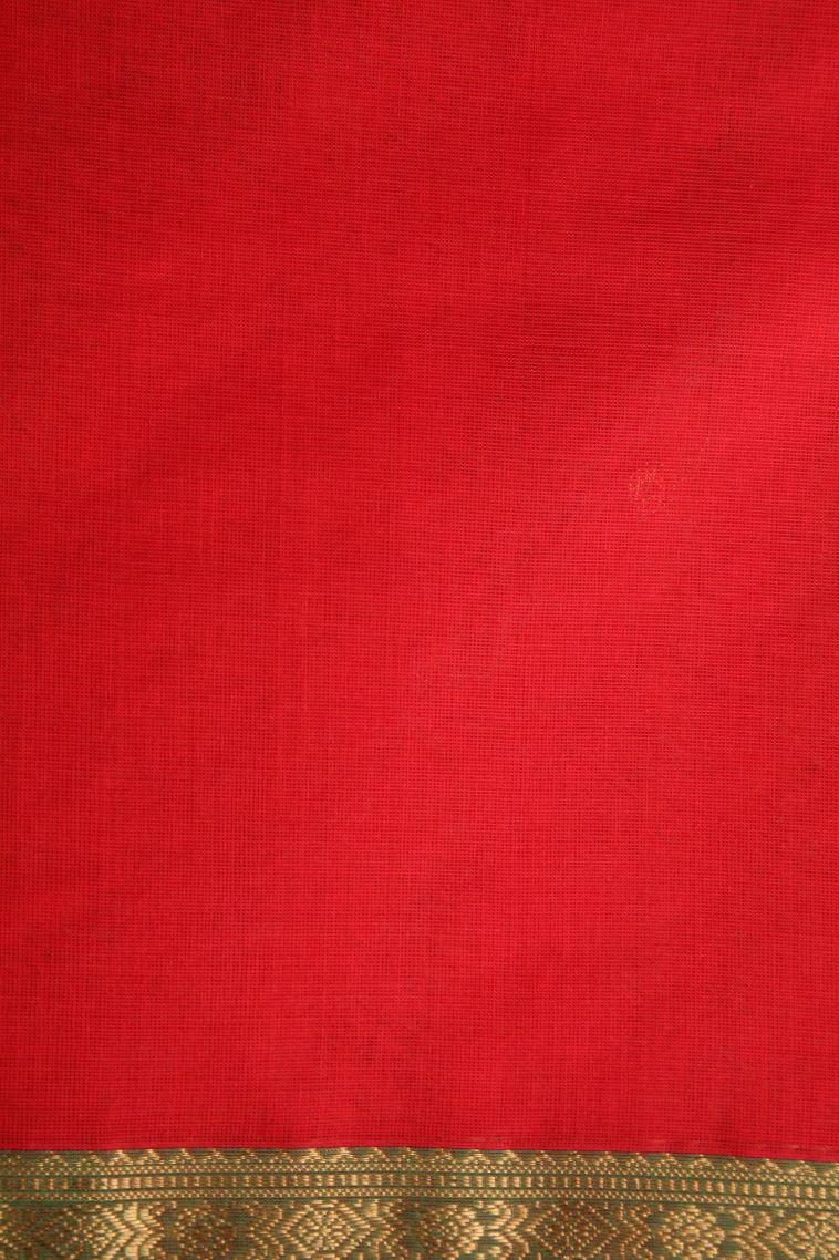 Apple Red Kovai Cotton Sarees with Gold Zari Buttis (small Dots Or Motifs) view 3