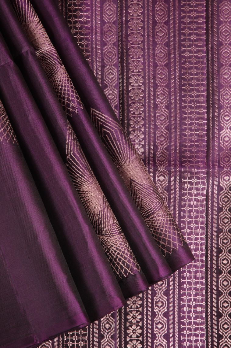 Sangria Purple Soft Silk Saree with Gold Zari Thilagam Puttas view 1