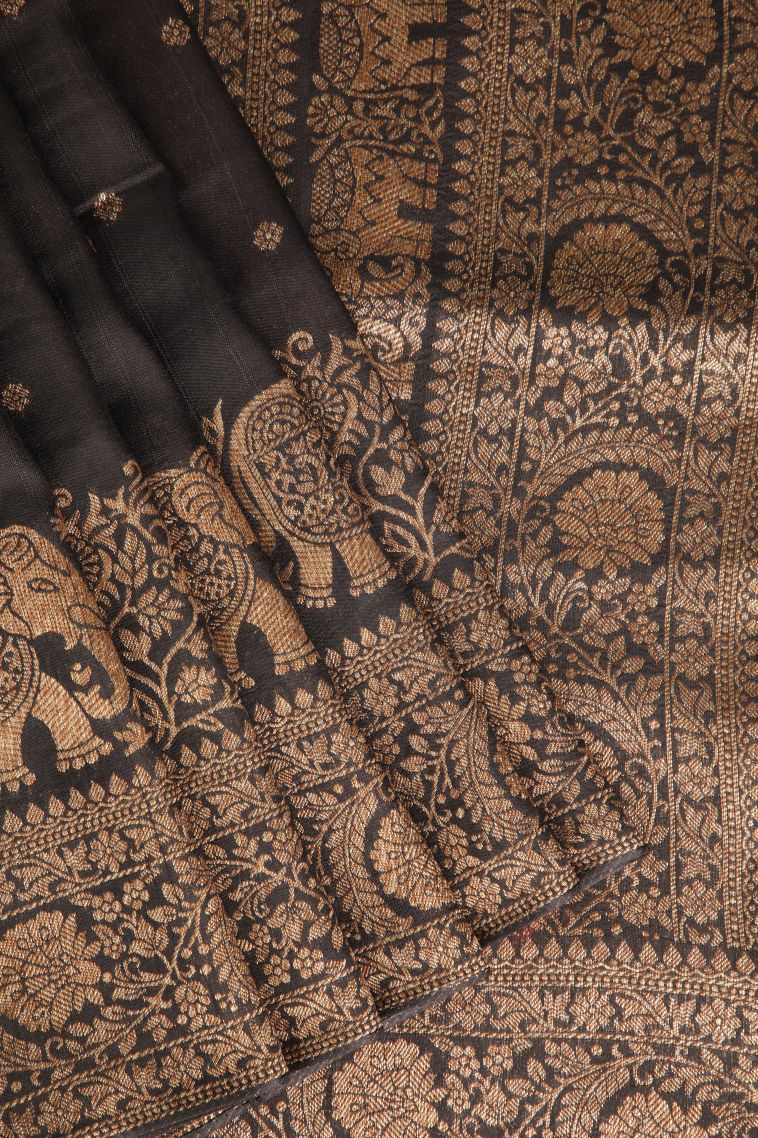 Asphalt Black Banaras Sarees with Antic Zari Floral Puttas
