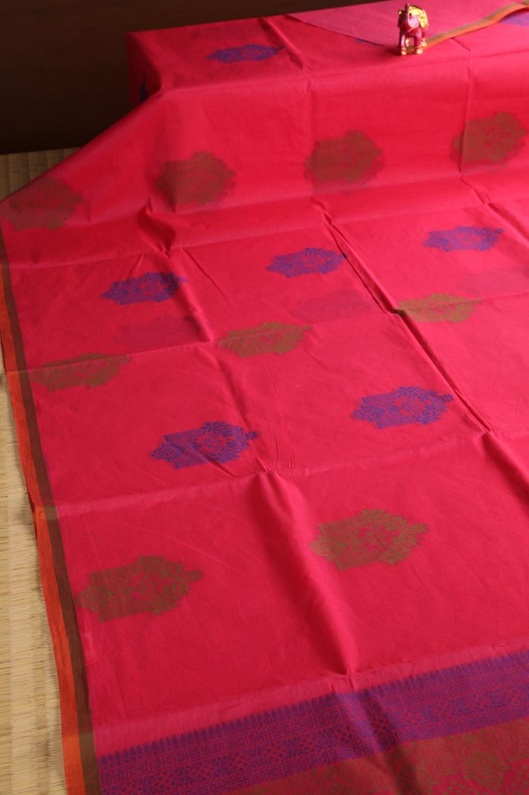 Bubblegum Pink Kovai Cotton Sarees with Without Zari Zari Floral Puttas view 2