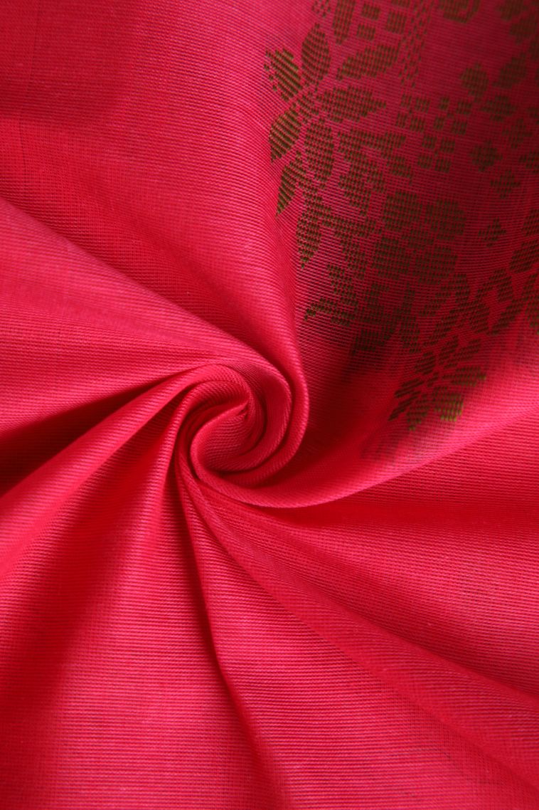 Bubblegum Pink Kovai Cotton Sarees with Without Zari Zari Floral Puttas view 4