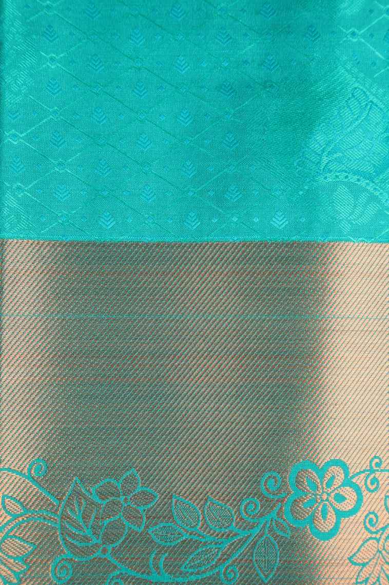 Cobalt Blue Visiri Madippu Silk Sarees with Copper Zari Floral Puttas view 3