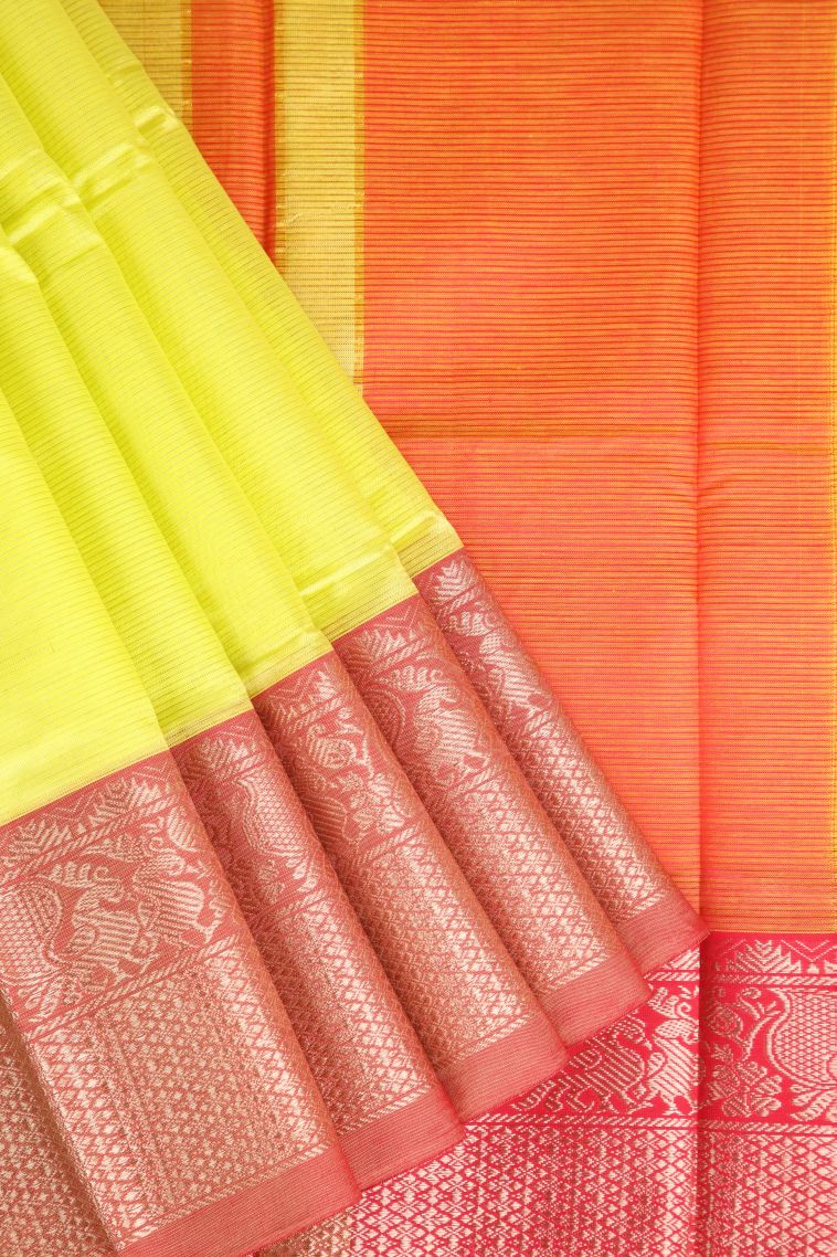Lemon Yellow Cotton Sarees with Gold Zari Plain view 1
