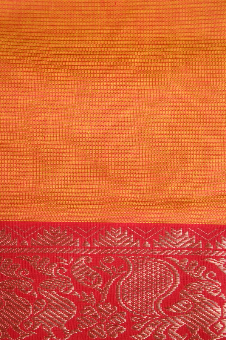 Lemon Yellow Cotton Sarees with Gold Zari Plain view 3