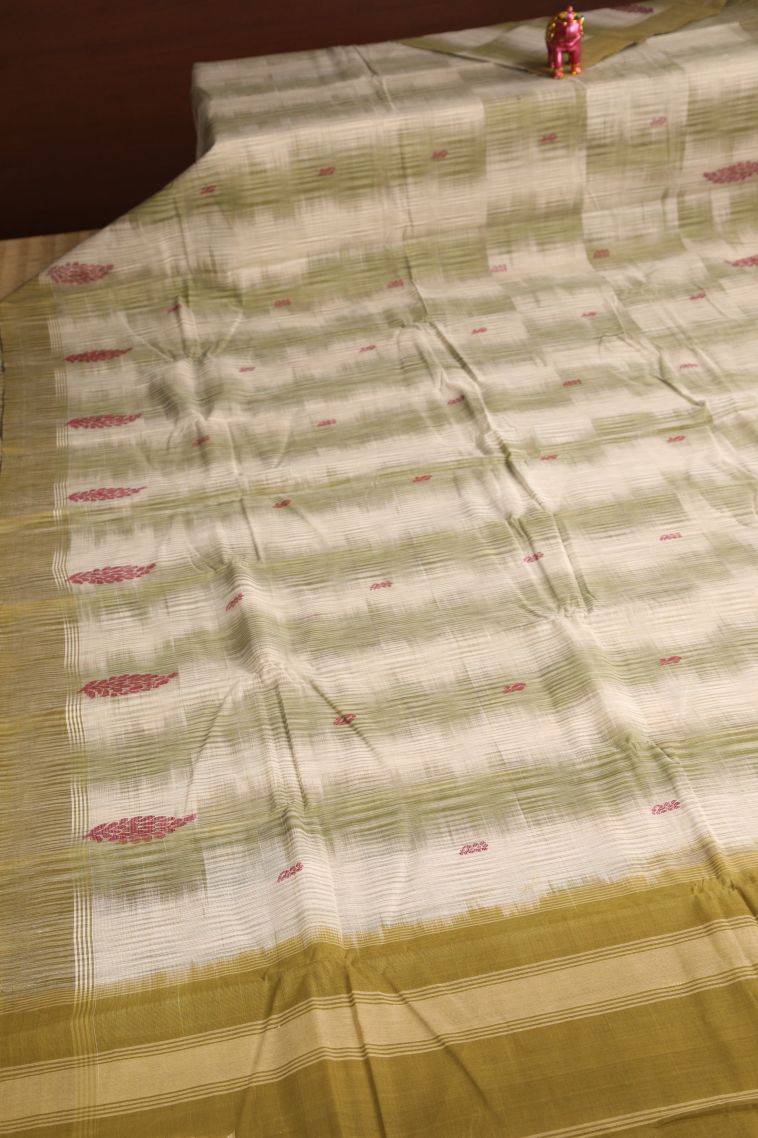 Olive Green Kanchi Cotton Sarees with Without Zari Zari Pochamballi Pattern view 2