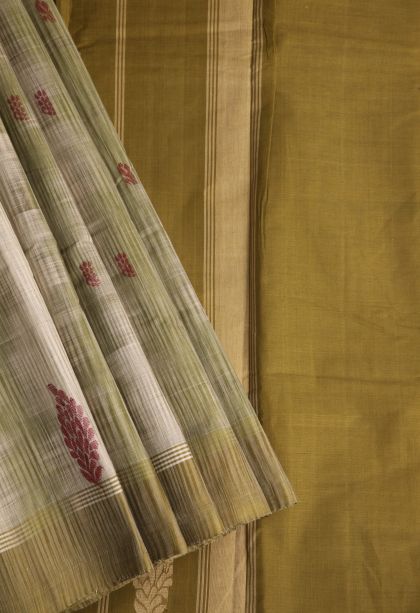 Olive Green Kanchi Cotton Sarees with Without Zari Zari Pochamballi Pattern