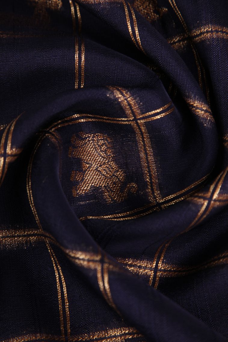Indigo Blue Banaras Sarees with Antic Zari Animal  Mottif view 4