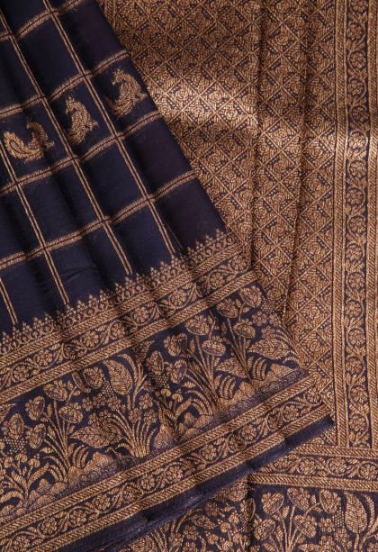 Indigo Blue Banaras Sarees with Antic Zari Animal  Mottif