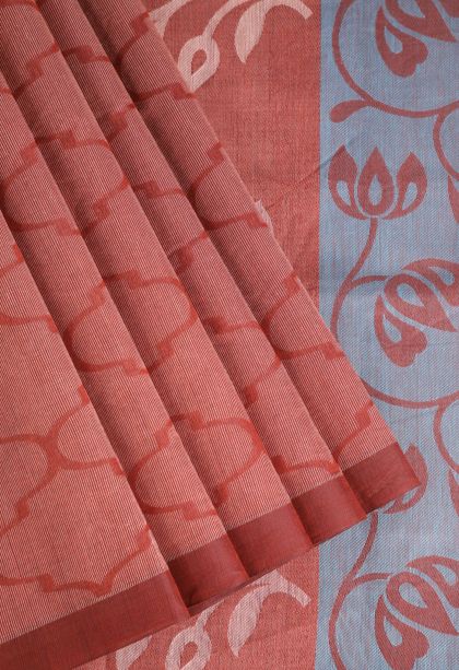 Blush Red Kovai Cotton Sarees with Without Zari Zari Geometric Shapes