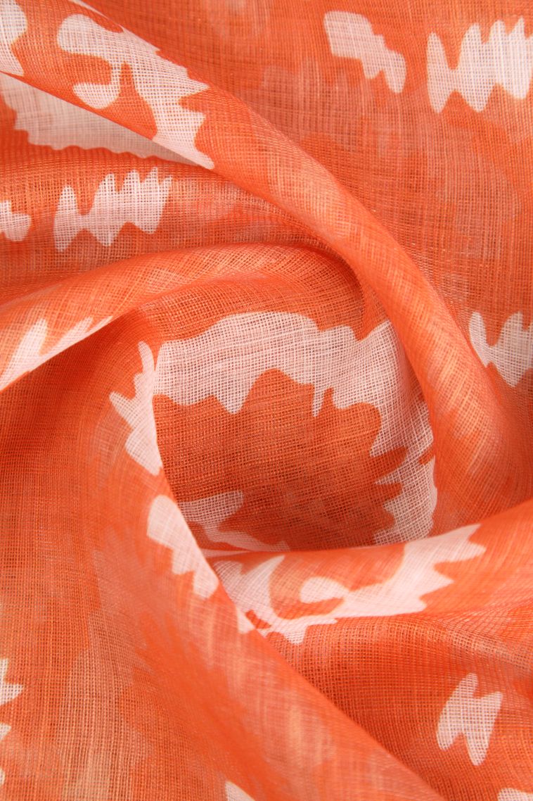 Tangerine Orange Linen Saree with Without Zari Zari Pathik Motifs view 4