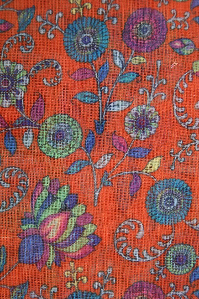 Tangerine Orange Linen Saree with Without Zari Zari Pathik Motifs view 3