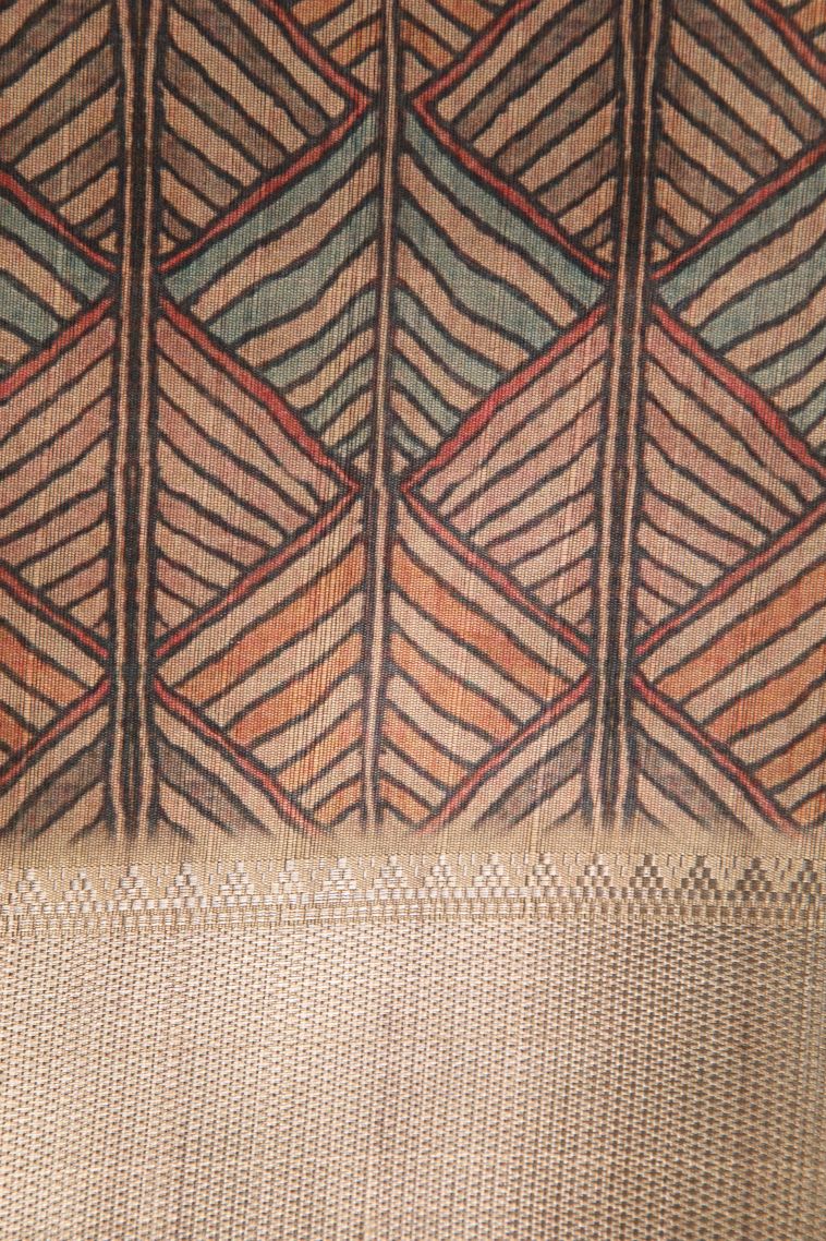 Tawny Brown Semi Tussar Silk with Gold Zari Plain view 3