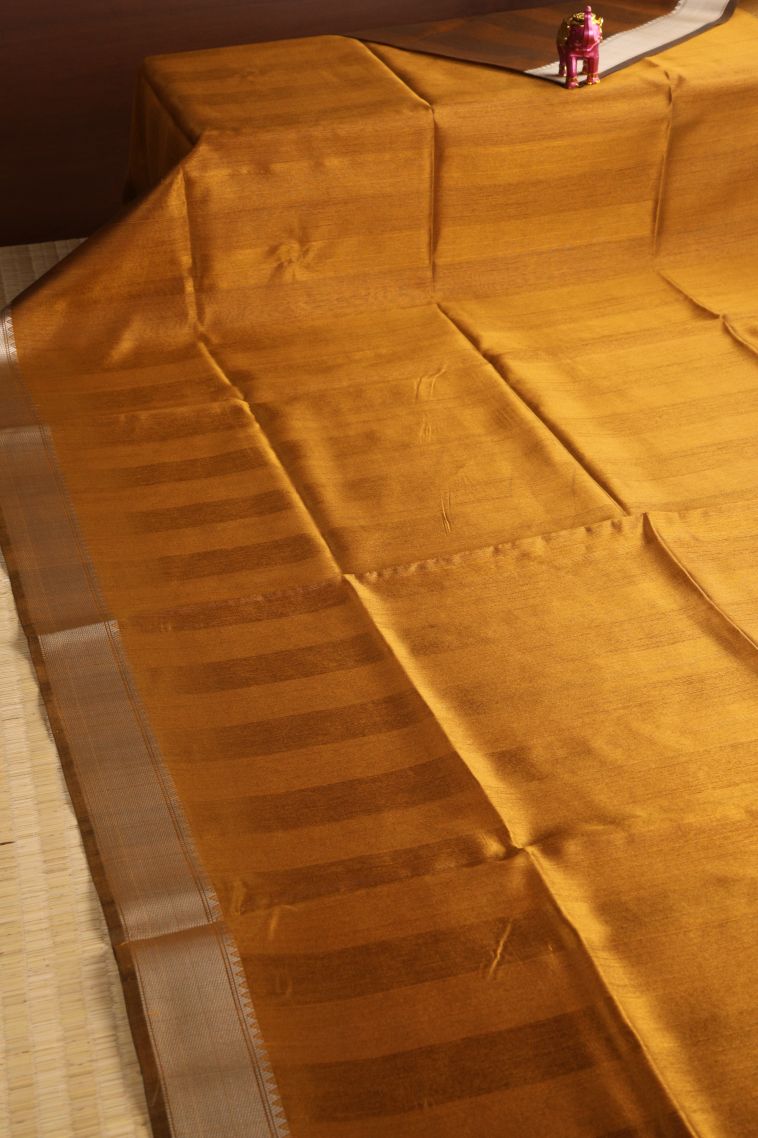 Tawny Brown Semi Tussar Silk with Gold Zari Plain view 2