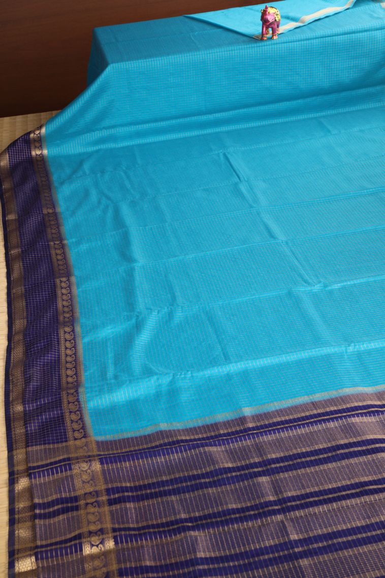 Sky Blue Fancy Saree with Gold Zari Checks view 2