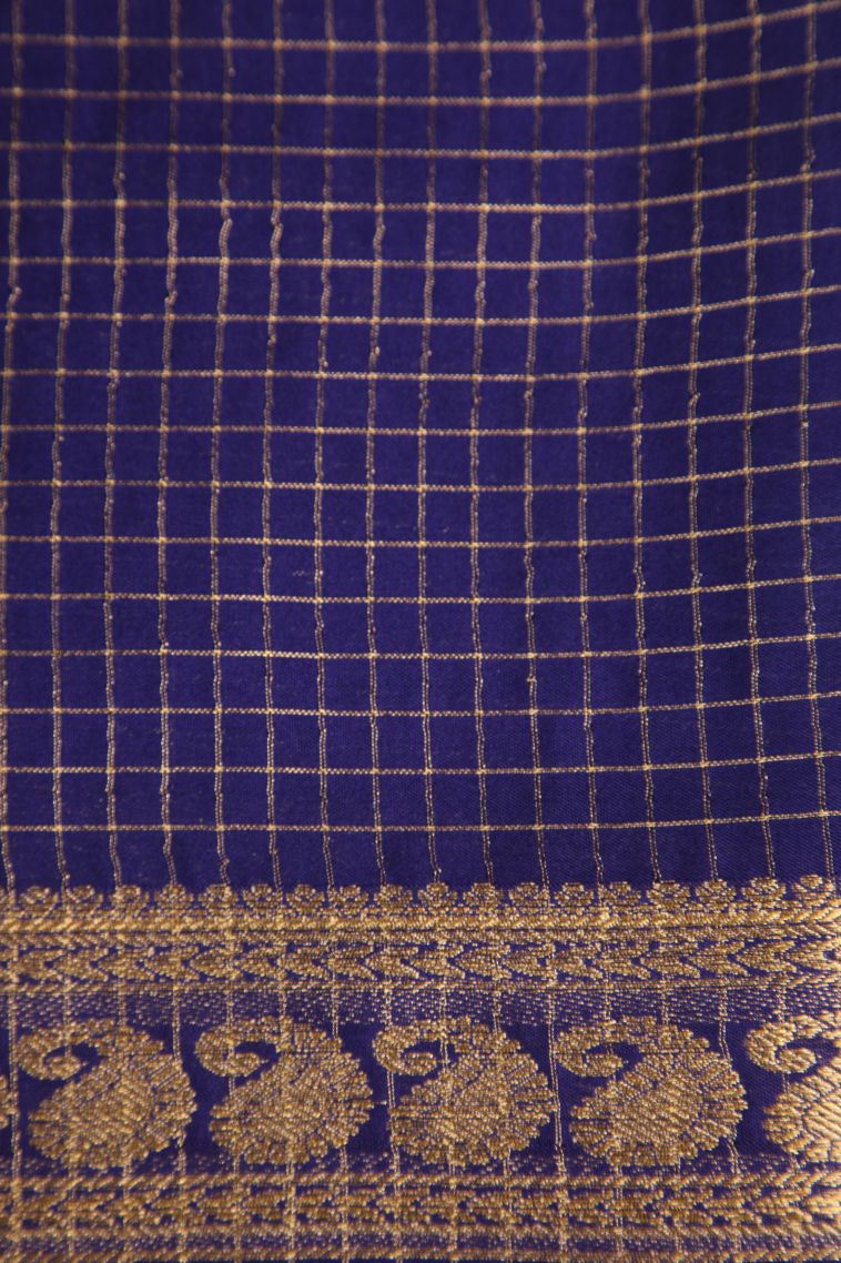Sky Blue Fancy Saree with Gold Zari Checks view 3