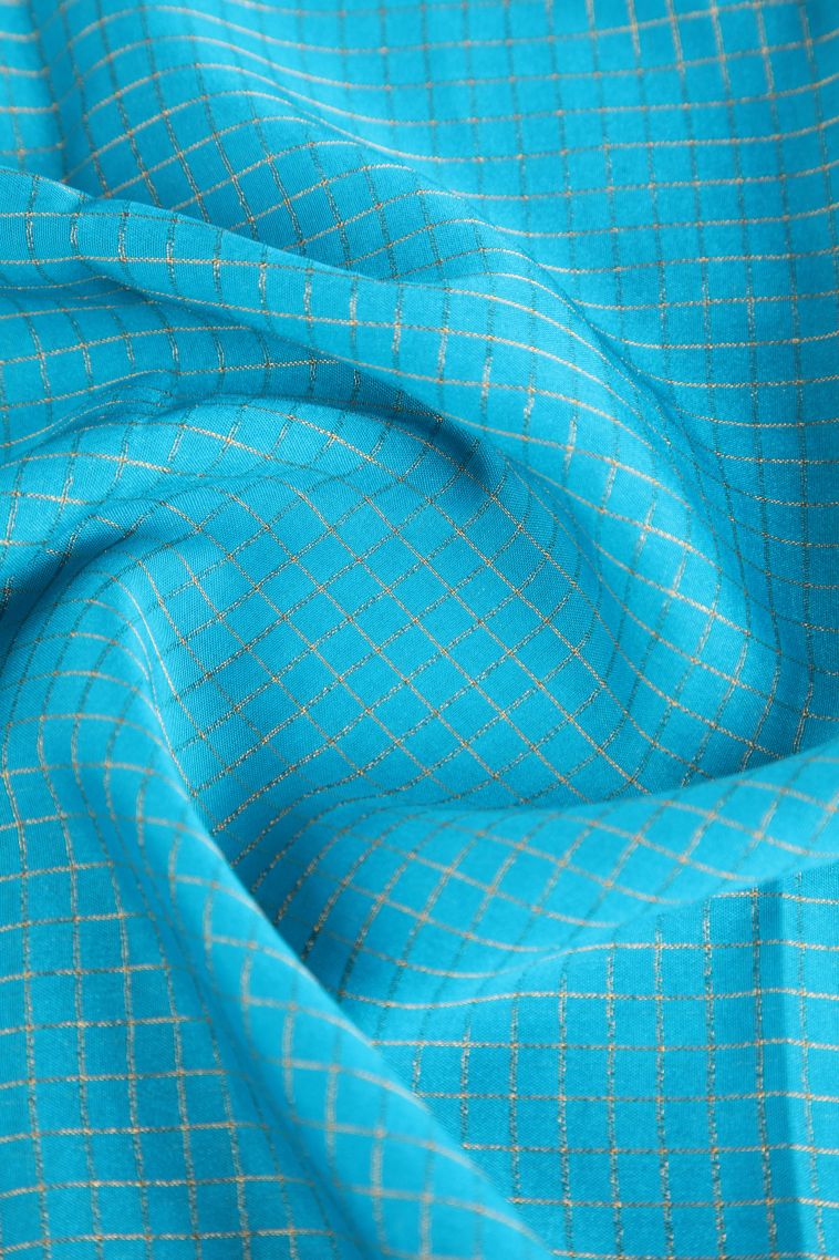 Sky Blue Fancy Saree with Gold Zari Checks view 4