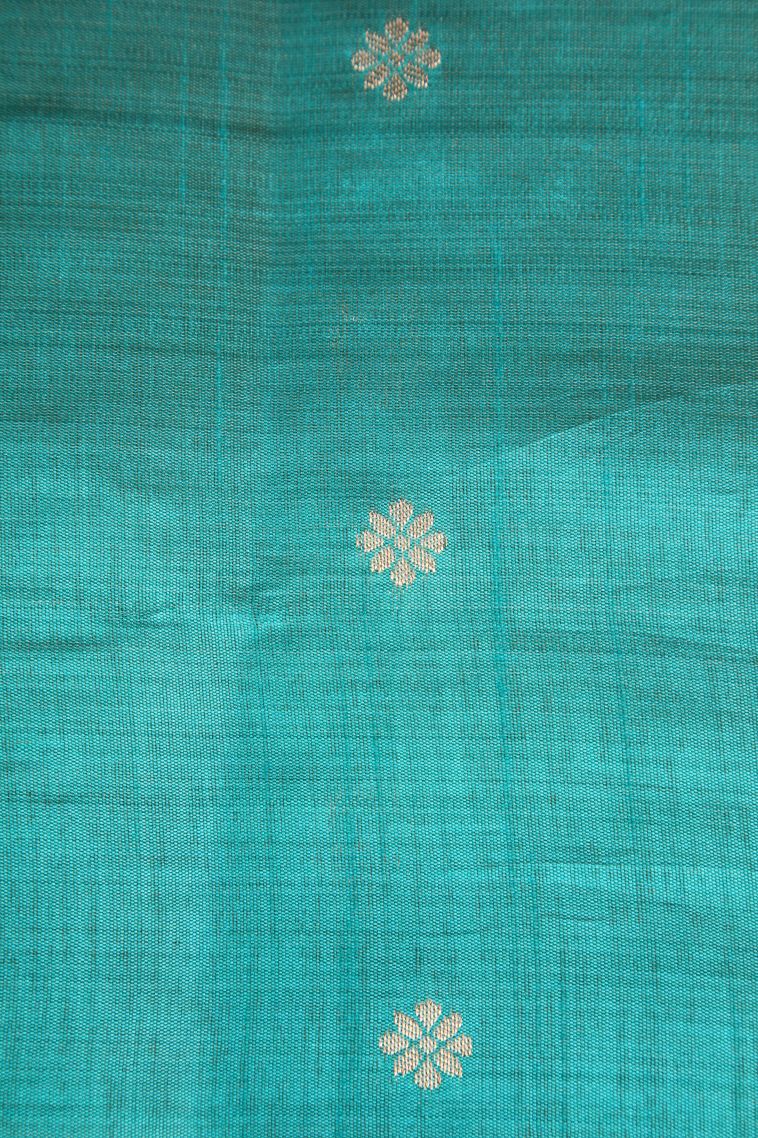 Teal Blue Semi Tussar Silk with Without Zari Zari Cross Straipes view 3
