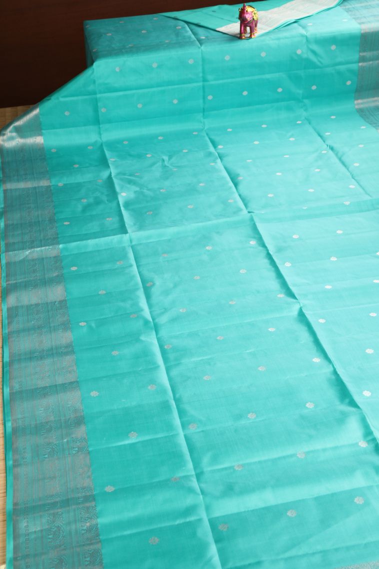 Sapphire Blue Soft Silk Saree with Silver Zari Puttas view 2
