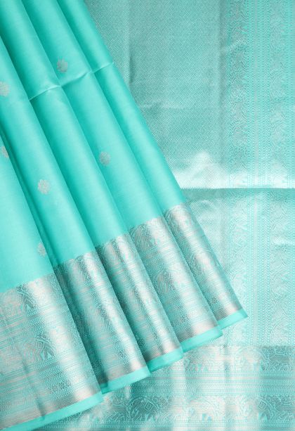 Sapphire Blue Soft Silk Saree with Silver Zari Puttas