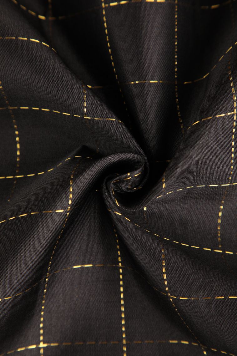 Asphalt Black Kanchipuram Silk Sarees with Gold Zari Checks view 3
