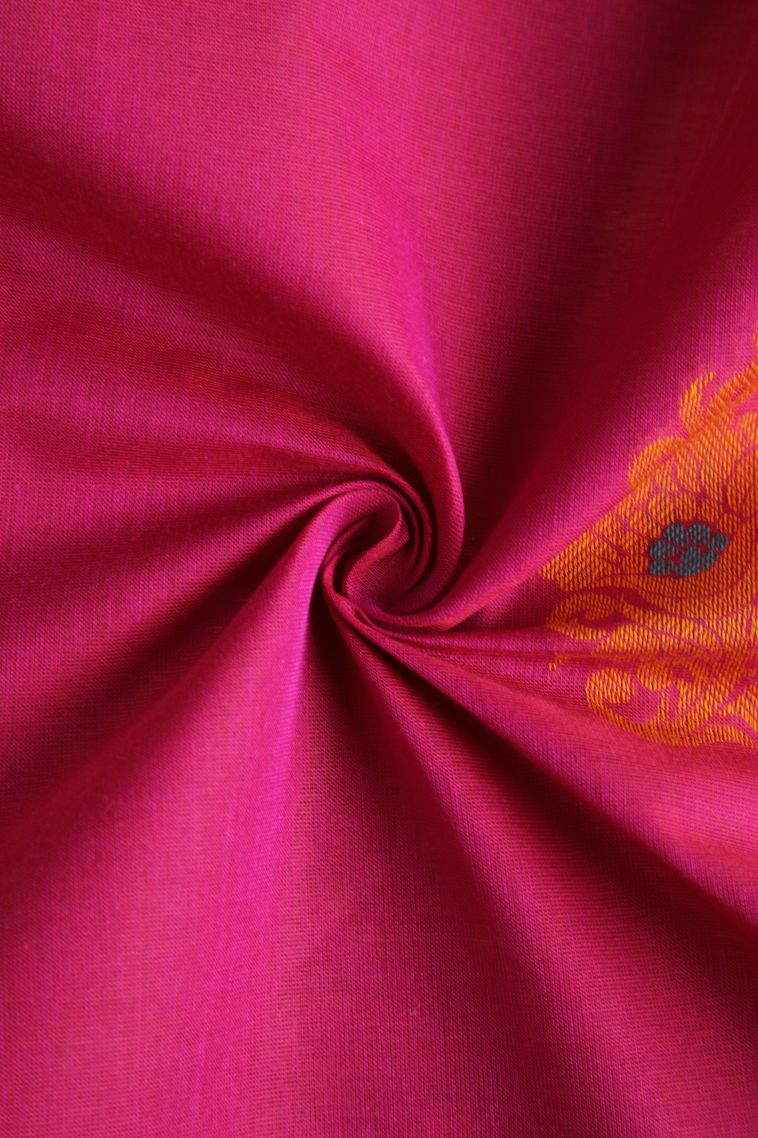 Hot Pink Kovai Cotton Sarees with Without Zari Zari Floral Puttas view 4