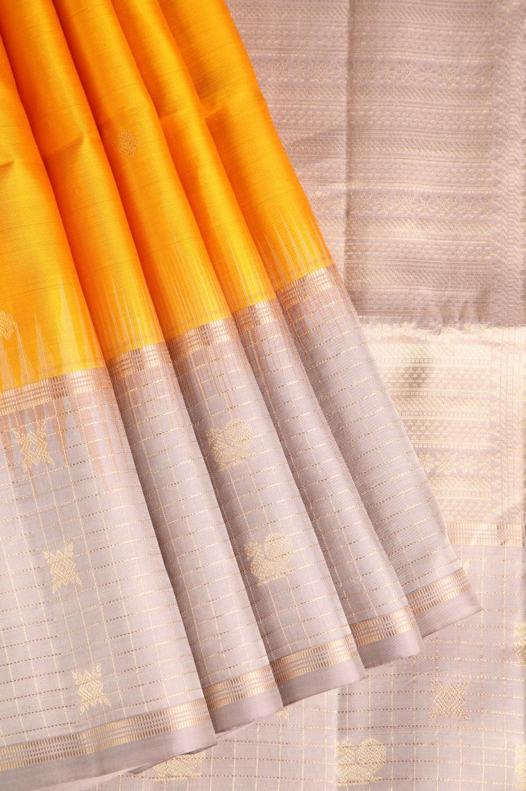 Marmalade Orange Soft Silk Saree with Gold Zari Floral Puttas view 1