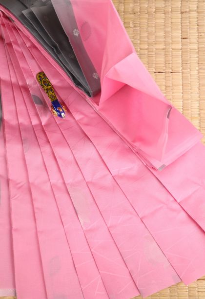 Rose Pink Visiri Madippu Silk Sarees with Silver Zari Floral Patterns