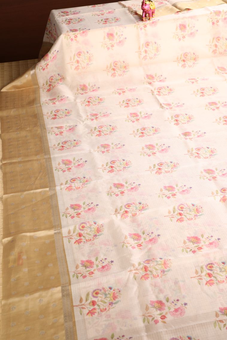 Vanilla Custard Yellow Manipuri Cotton Sarees with Silver Zari Floral Patterns view 2