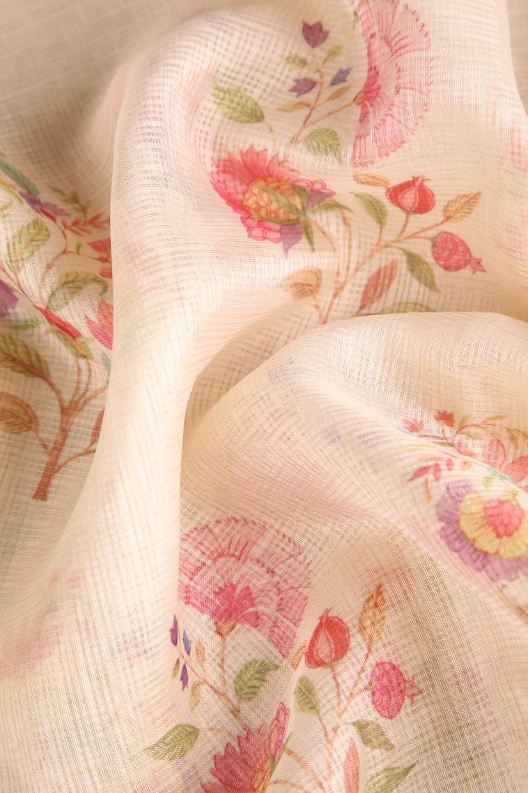 Vanilla Custard Yellow Manipuri Cotton Sarees with Silver Zari Floral Patterns view 4