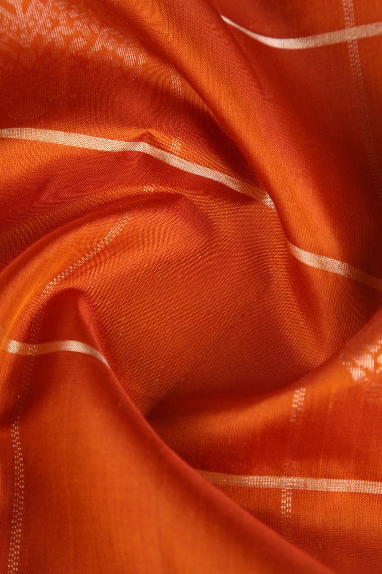Rust Orange Soft Silk Saree with Gold Zari Checks And Puttas view 4