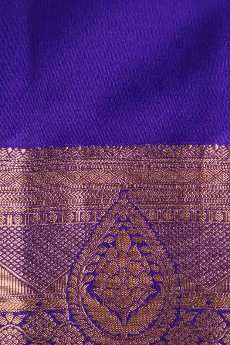 Lapis Blue Soft Silk Saree with Gold Zari Zari Puttas view 3