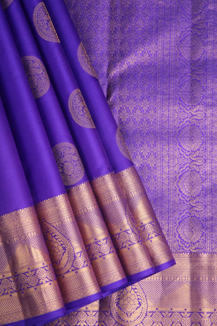 Lapis Blue Soft Silk Saree with Gold Zari Zari Puttas