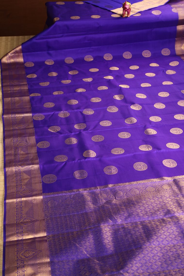 Lapis Blue Soft Silk Saree with Gold Zari Zari Puttas view 2
