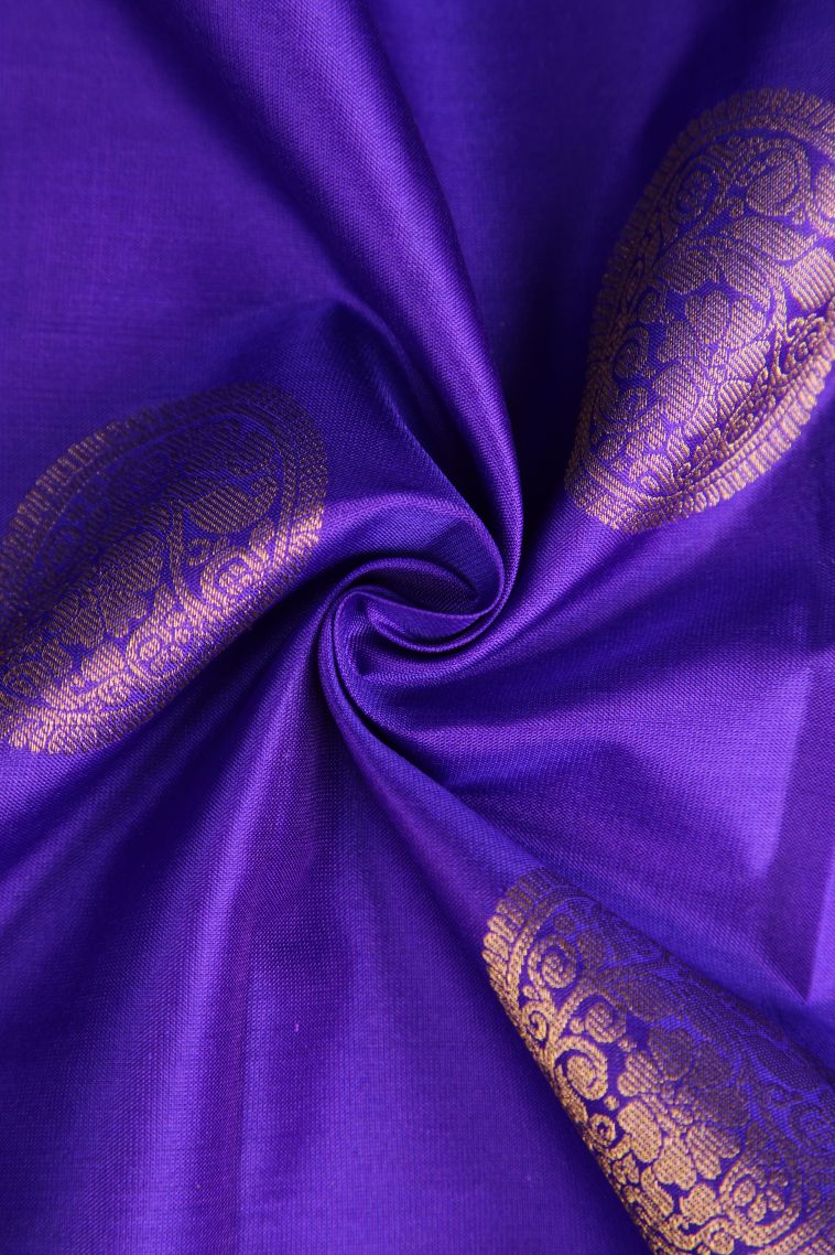 Lapis Blue Soft Silk Saree with Gold Zari Zari Puttas view 4