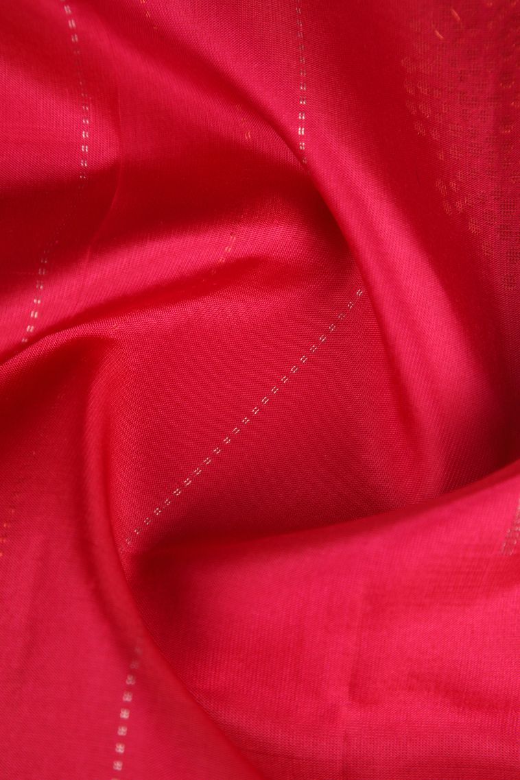 Lipstick Red Soft Silk Saree with Gold Zari Leaf Pattern view 4