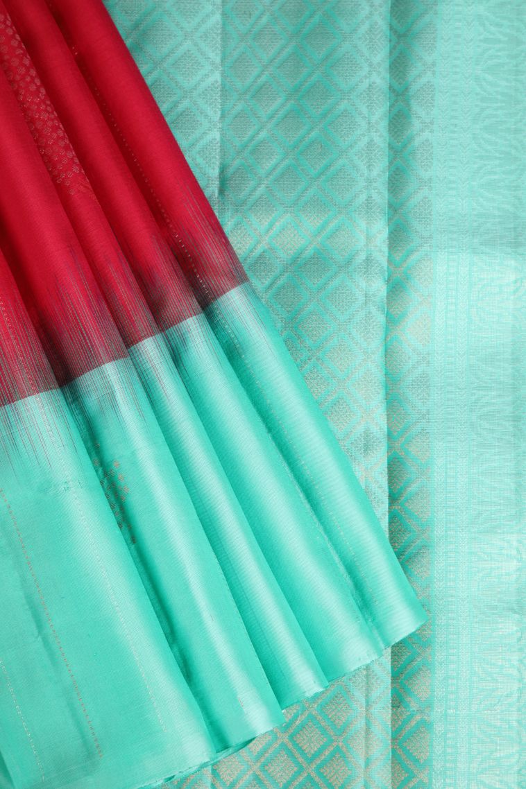 Lipstick Red Soft Silk Saree with Gold Zari Leaf Pattern