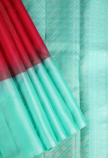 Lipstick Red Soft Silk Saree with Gold Zari Leaf Pattern