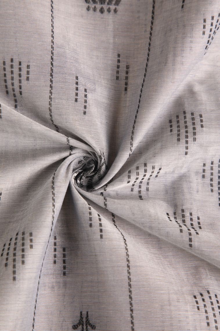 Gray Black Kanchi Cotton Sarees with Without Zari Zari Floral Puttas view 4