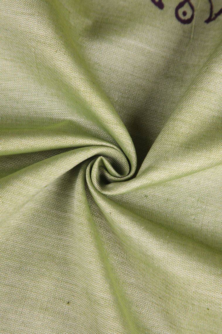 Pistachio Green Poly Cotton Sarees with Without Zari Zari Kolam Pattern view 4