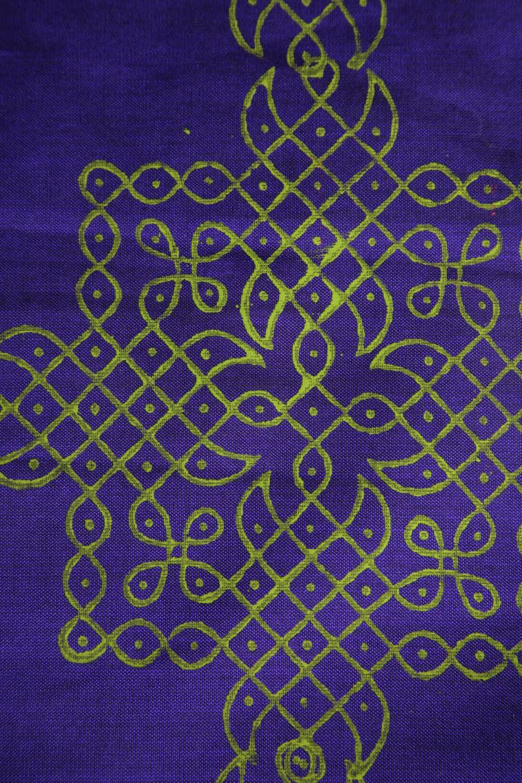 Pistachio Green Poly Cotton Sarees with Without Zari Zari Kolam Pattern view 3