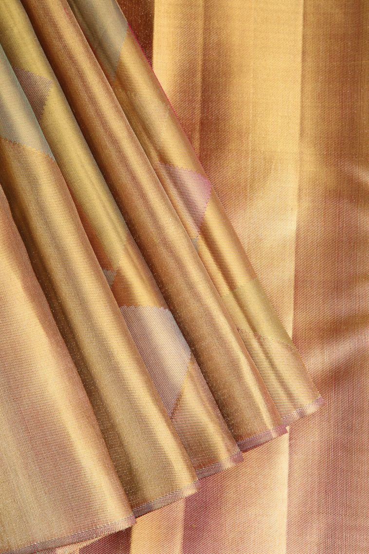 Rich Gold Kanchipuram Silk Sarees with Gold Zari Geometric Shapes view 1