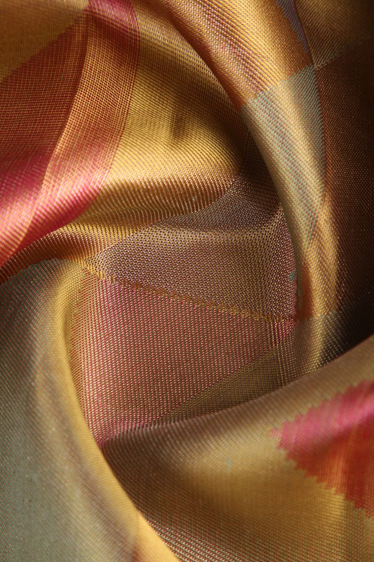 Rich Gold Kanchipuram Silk Sarees with Gold Zari Geometric Shapes view 4